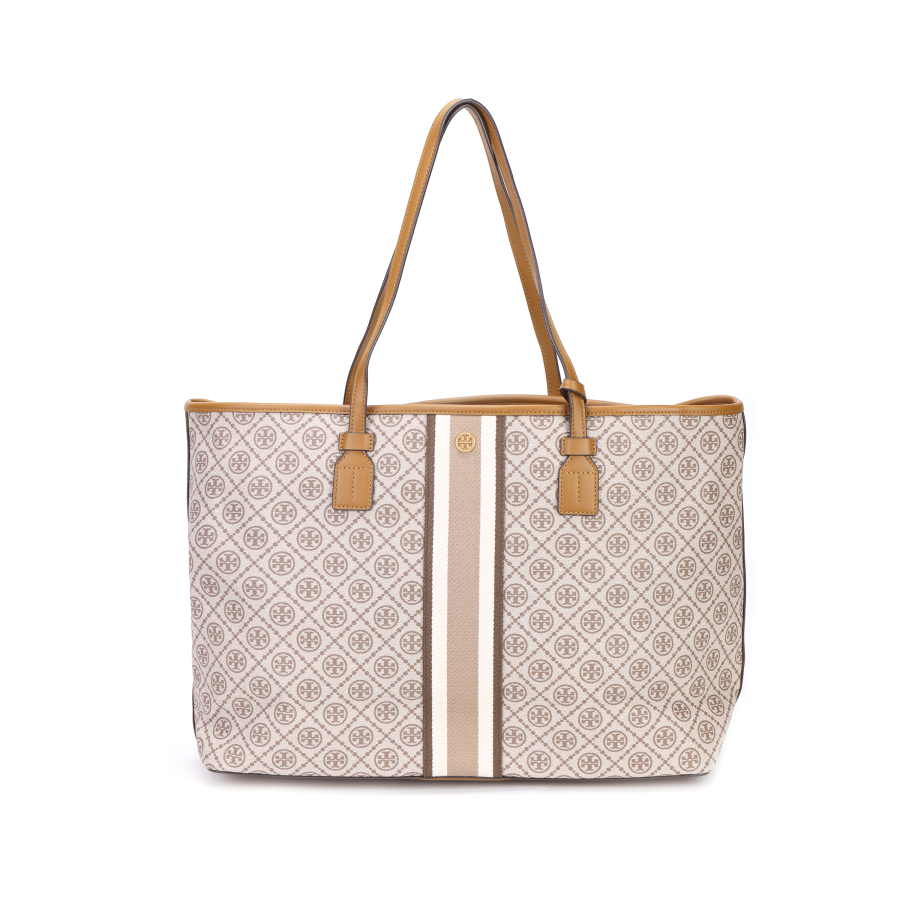 TORY BURCH TB T Monogram Coated Canvas Tote Bag, Shopping Bag, Tote, One Shoulder Handbag Regular Women's Brown
