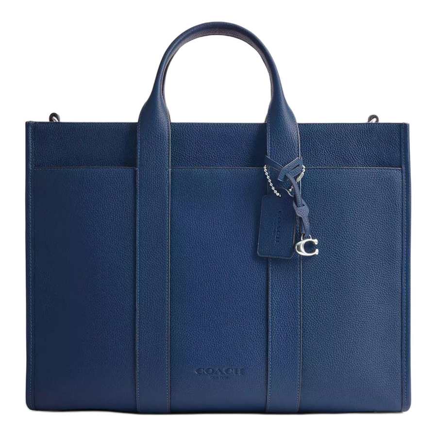 COACH Leather Tote Bag, Shopping Bag, Shoulder Bag, Crossbody Bag, Handbag Large Men's Dark Blue