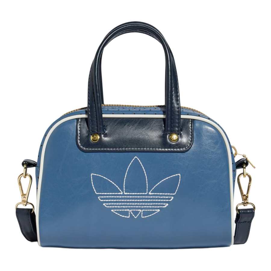 Adidas Originals Trefoil Polyurethane Bowling Bag, Crossbody Handbag Mini Women's Ink Blue