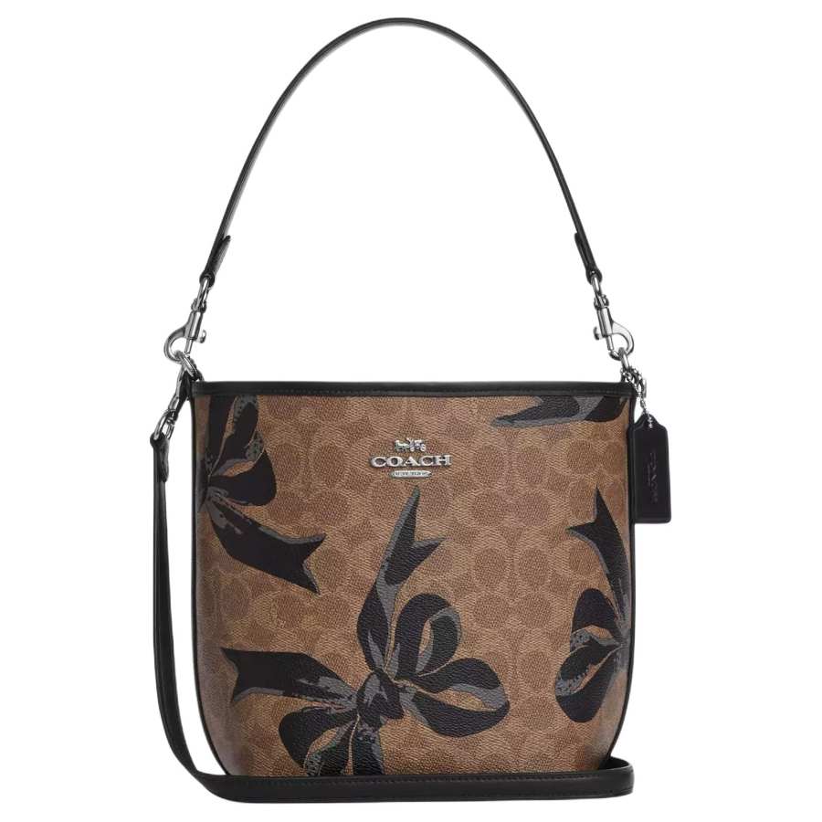 COACH City Bucket Coated Canvas Bucket Bag, One Shoulder Handbag Small Women's Tan