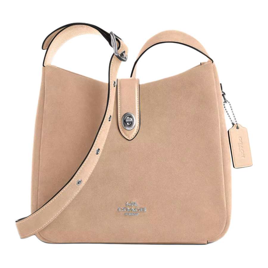 COACH Hadley Suede Shoulder Bag Medium Women's Light Taupe