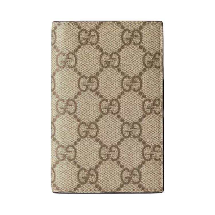 GUCCI GG Emblem Coated Fabric Card Holder Men's Beige & Dark Brown