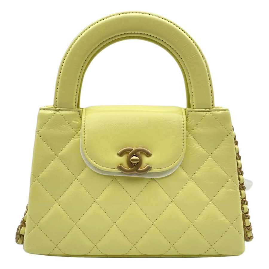 CHANEL Cow Leather Material Gold Metal Shoulder Bag, Crossbody Bag, Handbag Mini Women's Light Yellow