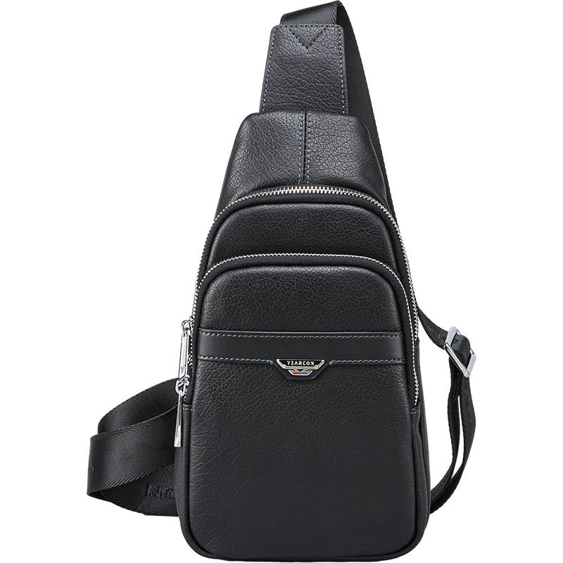 YEARCON Cow Leather Crossbody Bag Sling Bag Men's Black
