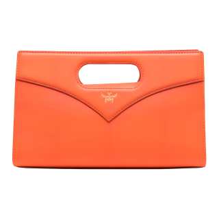 MCM Embossed Leather Crossbody One Shoulder Handbag Small Women's Orange