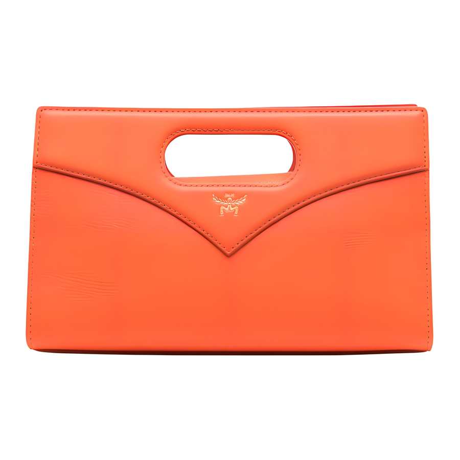 MCM Embossed Leather Crossbody One Shoulder Handbag Small Women's Orange