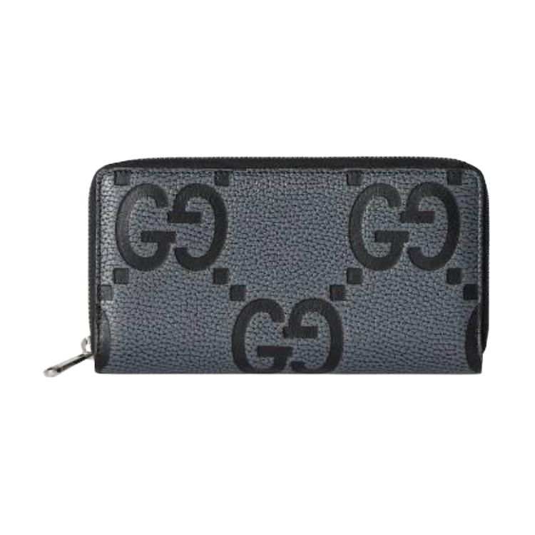 GUCCI Jumbo GG Leather Wallet Men's Dark Gray & Black