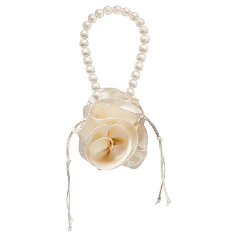 Magda Butrym Satin Bucket Bag, Shoulder Bag, Crossbody Bag, Handbag Small Women's Cream White