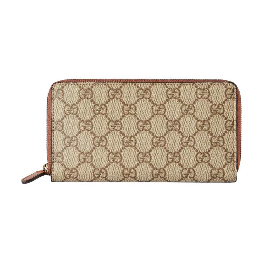 GUCCI GG Emblem Coated Canvas Wallet Men's Beige & Dark Brown