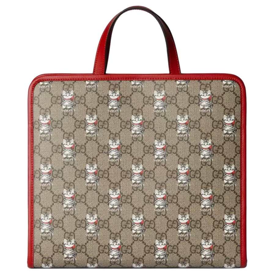 GUCCI GG Supreme GG Supreme Canvas Tote Bag, Shopping Bag, Handbag Regular Women's Beige & Dark Brown
