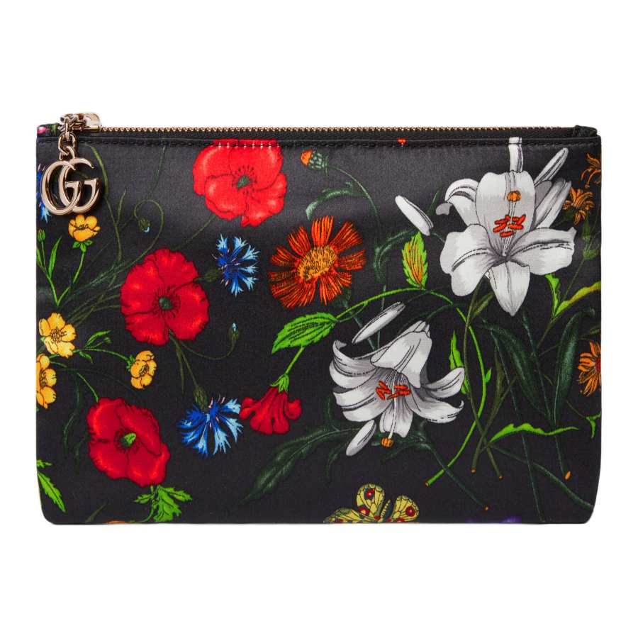 GUCCI GG Marmont Silk Clutch Women's Black Multicolor