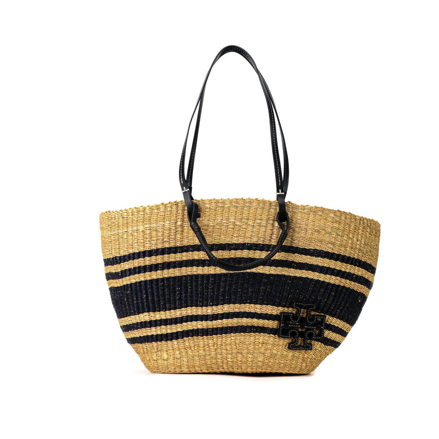 TORY BURCH Ella Raffia With Leather Trim Basket Bag, Tote Bag, Shopping Bag, Shoulder Bag, Handbag Women's