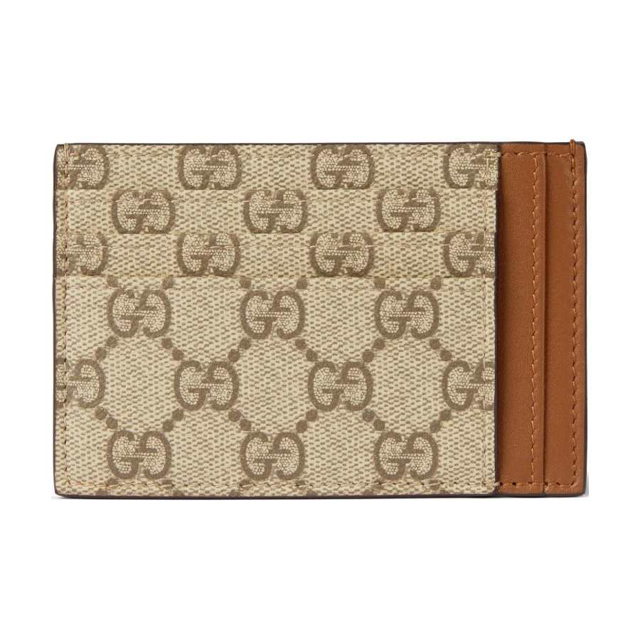 GUCCI GG Emblem Coated Fabric Card Holder Unisex Beige & Dark Brown