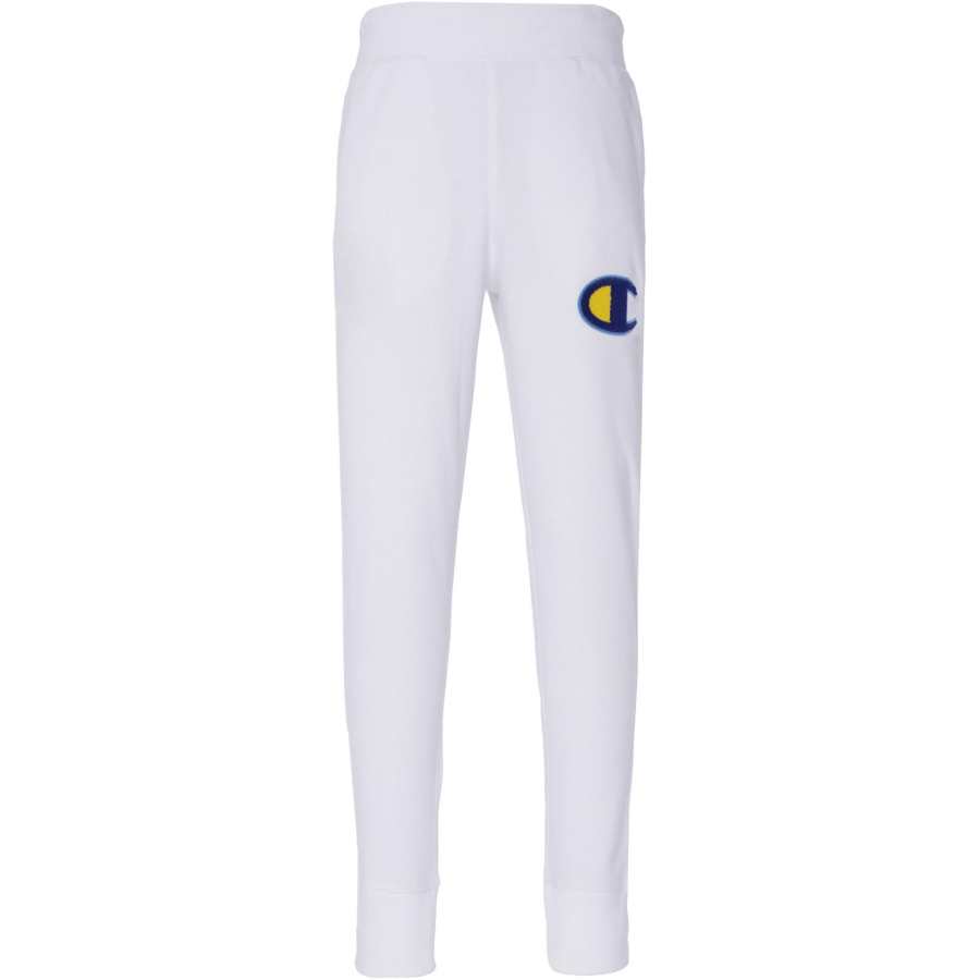 Champion Life Logo Loose Fit Elastic Cuff Fleece Lined Comfortable Knitted Sweatpants Unisex White