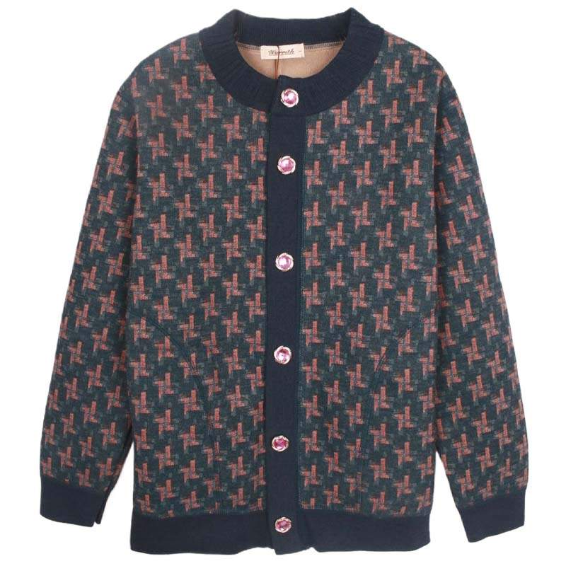 Cotton Gene Thickened Soft Fashion Cardigan Long Sleeved Thickened And Fleece Lined Thermal Top Women's Ink Blue