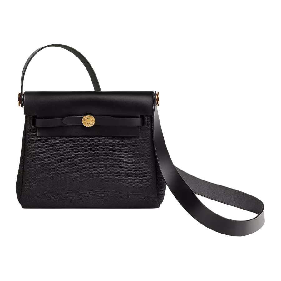 HERMES Canvas With Leather Crossbody Bag, Shoulder Bag Mini Women's Black