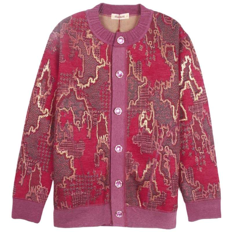 Cotton Gene Middle Aged Fashion Sherpa Thickened And Fleece Lined Soft Cardigan Thermal Top Women's Ginger Red