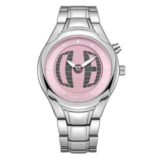 JOKER CAT Millennium Mid Century Modern Quartz Movement Metal Strap Watch Unisex Pink Watch Dial