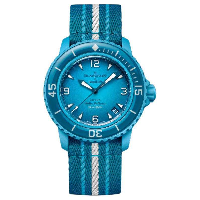 SWATCH BLANCPAIN Breguet FIFTY FATHOMS Mechanical Movement 91m Waterproof Unisex Watch 42.3mm Blue Dial