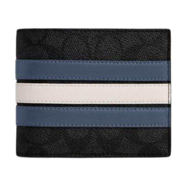 COACH 3 IN 1 Wallet Artificial Leather, Cow Split Leather Wallet Men's Charcoal Gray & Denim Blue