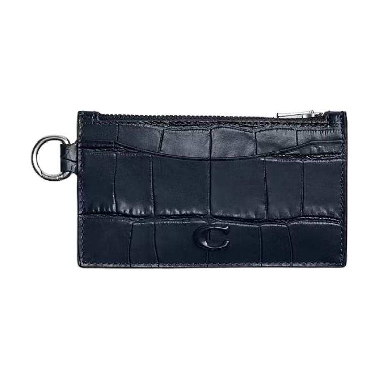 COACH Crocodile Embossed Leather Card Holder Regular Men's Marine Blue