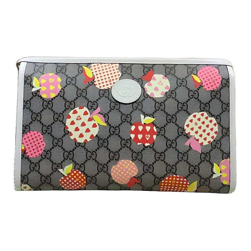 GUCCI Cow Leather Makeup Bag Toiletry Bag Clutch Women's Brown