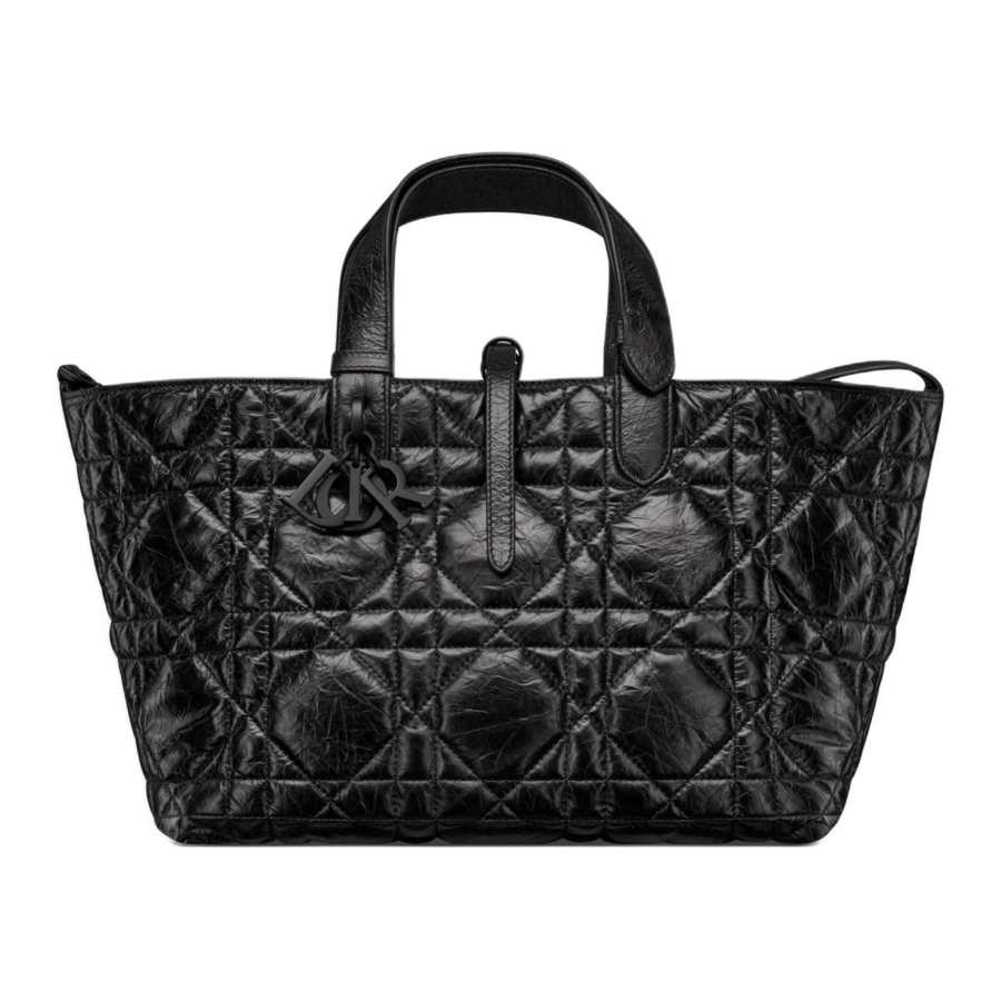 DIOR Toujours Wrinkled Cow Leather Handbag Regular Women's Black