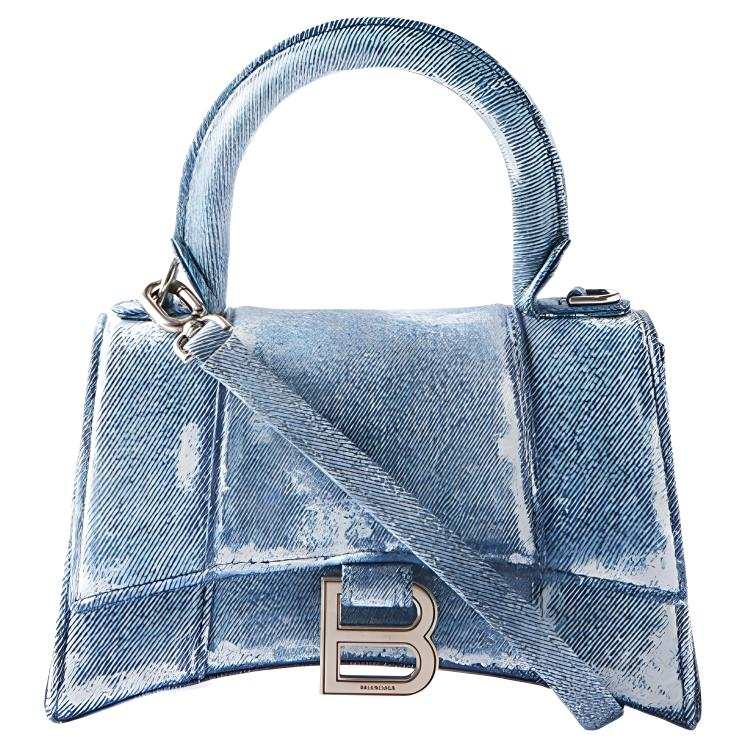 Balenciaga Hourglass Denim Handbag Mini Women's Blue