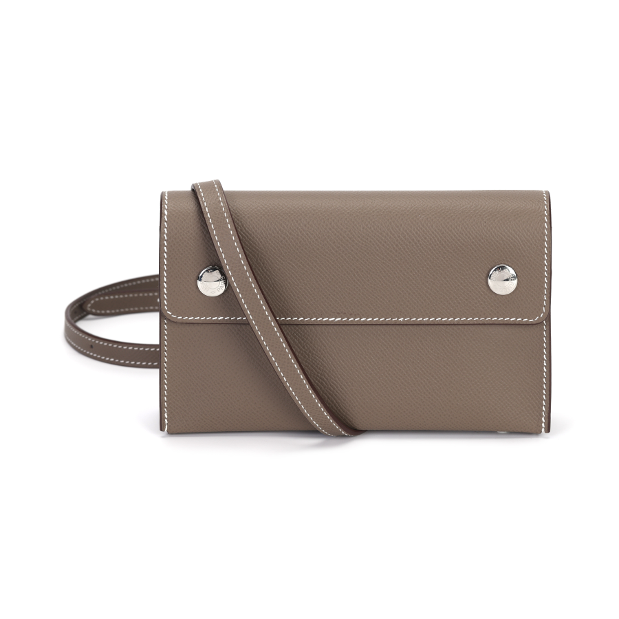 HERMES Hermèsnap Silver Tone Buckle Epsom Calfskin Wallet, Shoulder Bag, Crossbody Bag Men's 18 Etoupe Elephant Gray