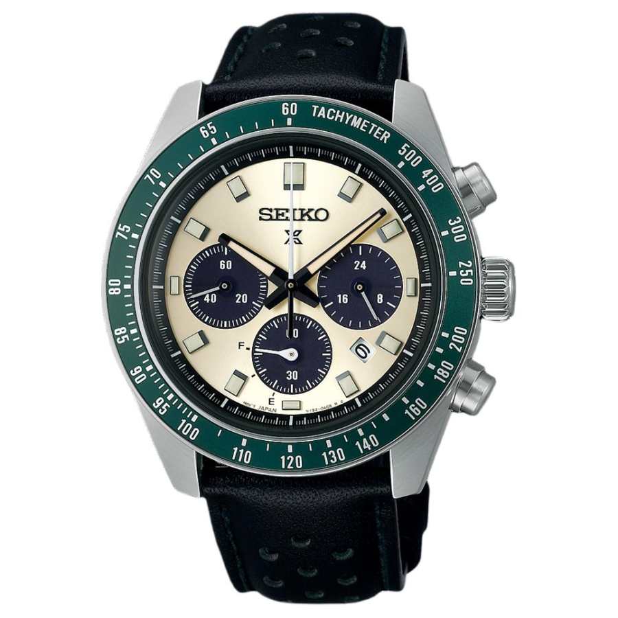 SEIKO Prospex Collection 100m Waterproof Solar Quartz Movement Leather Strap Watch 41.4mm