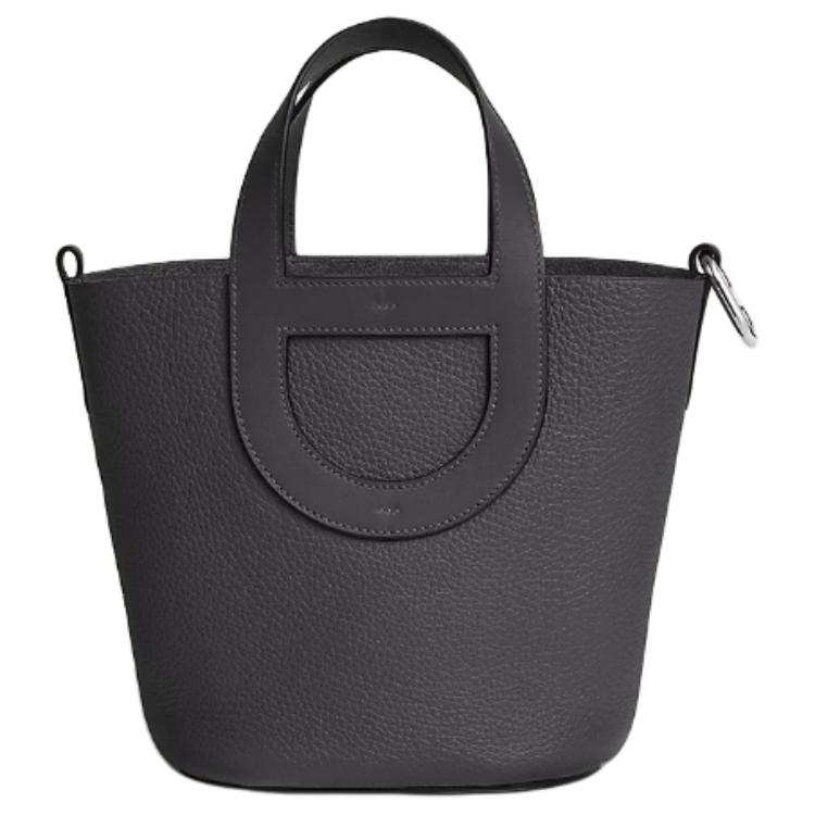 HERMES In The Loop Taurillon Clemence Bullhide With Swift Leather Bucket Bag Handbag Women's Charcoal Black