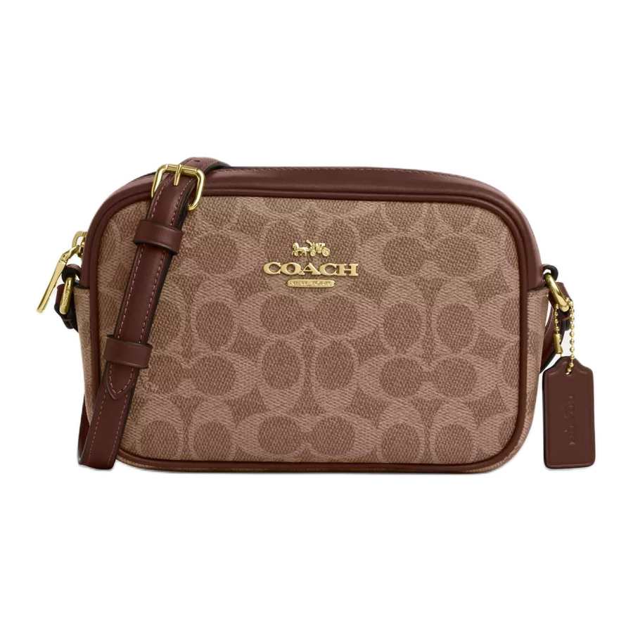 COACH Jamie Coated Canvas Camera Bag, Crossbody Bag, Shoulder Bag Small Women's Tan & Brown