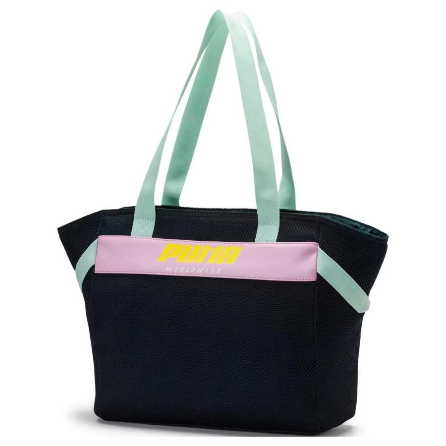 PUMA Prime Polyester Tote Bag, Shopping Bag, Shoulder Bag Women's Black & Yellow & Light Pine & Light Water