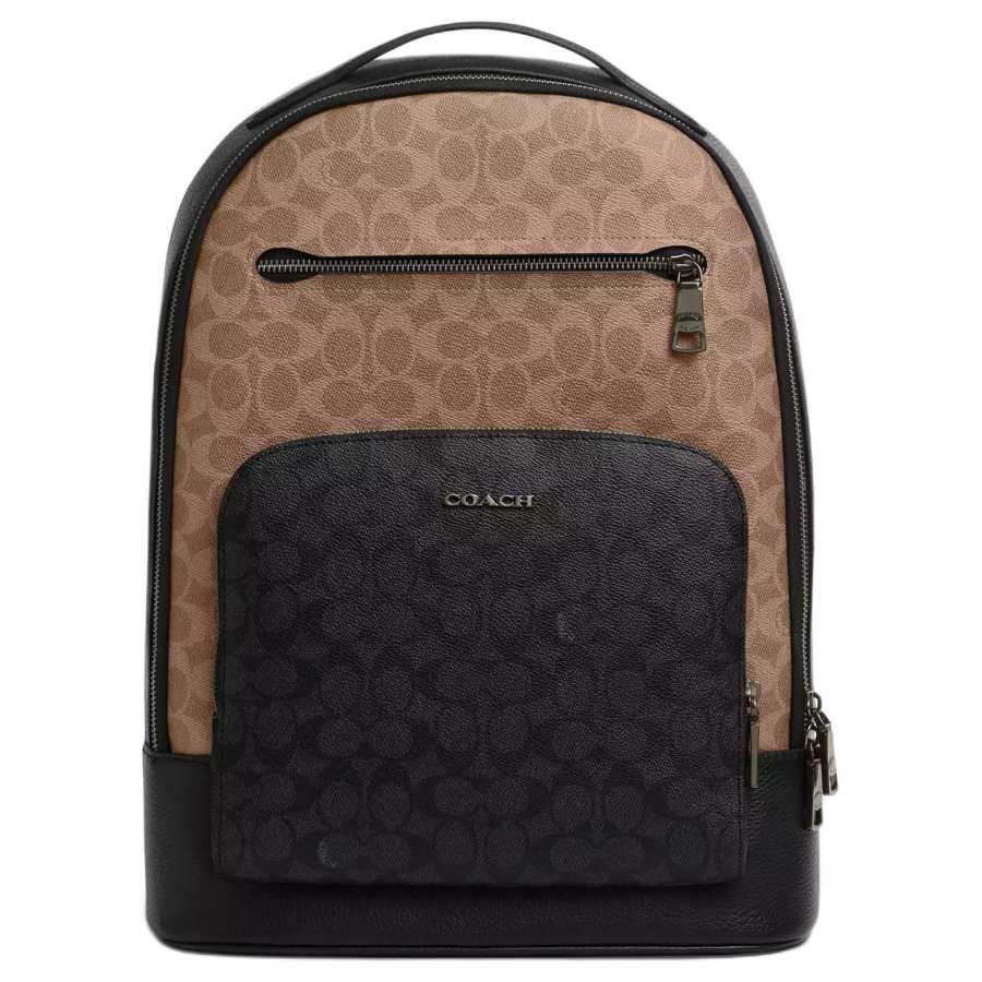 COACH COACH ETHAN Coated Canvas With Leather Backpack Large Unisex Tan & Charcoal