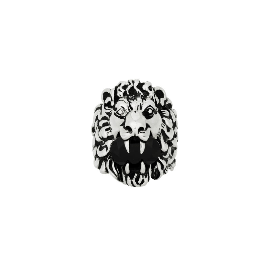 GUCCI GUCCI Vintage Web Crystal Rings Men's Silver/Black