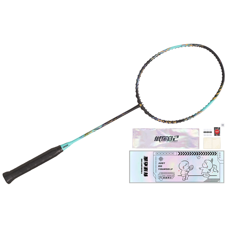PEAK PEAK Full Carbon Badminton Rackets Offensive Hard Head Advanced Level Unisex Single Grip Black Blue