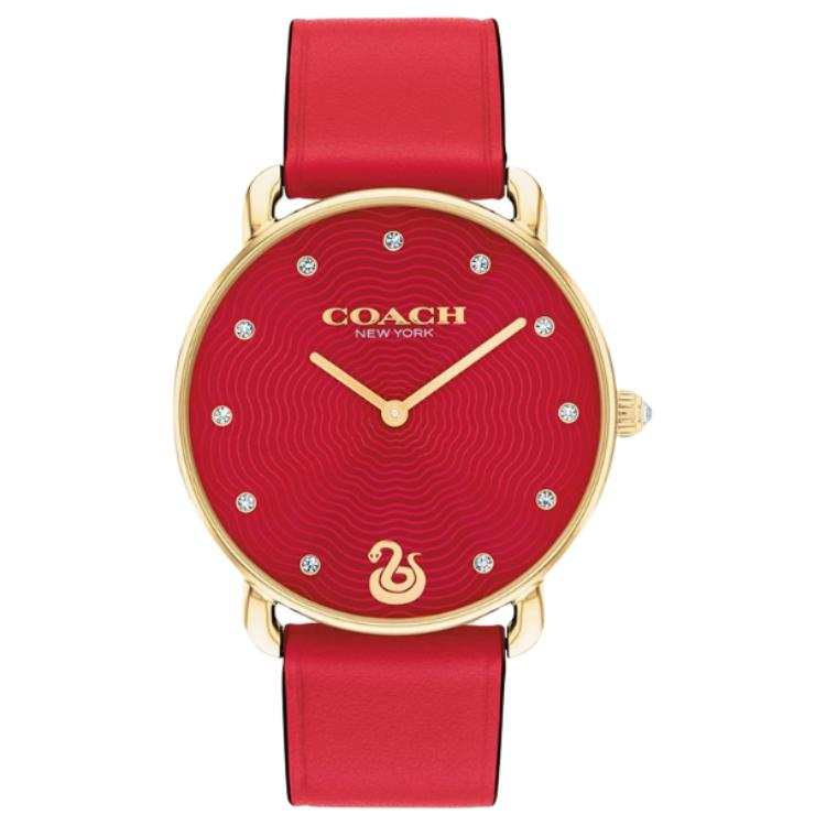 COACH ELLIOT Wrist Watches Quartz Movement Leather Strap 36mm Red Watch Dial Women's Watch 30m Water Resistant