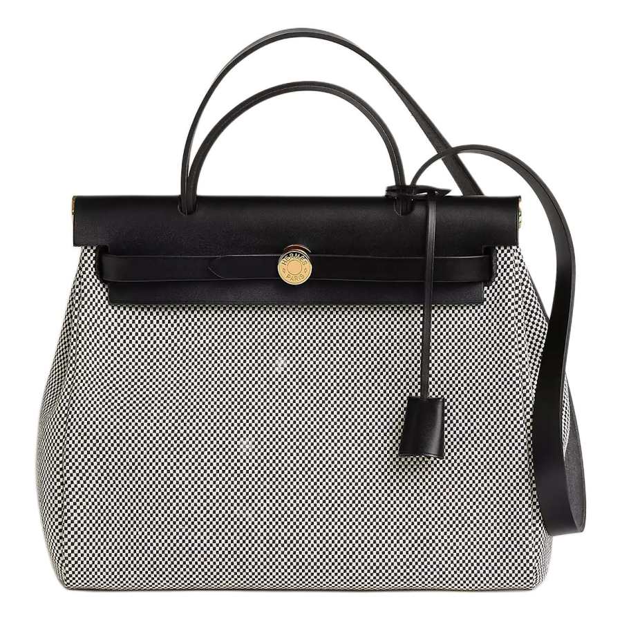 HERMES Herbag Zip Criss Viking Canvas With Hunter Cow Leather Shoulder Bag, Crossbody Bag, Handbag 31 Unisex