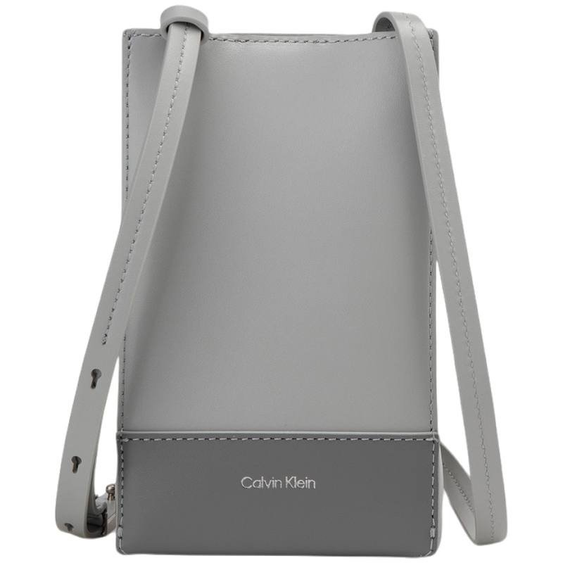 CALVIN KLEIN Cow Leather Shoulder Bag, Crossbody Bag Medium Women's Pearl Gray