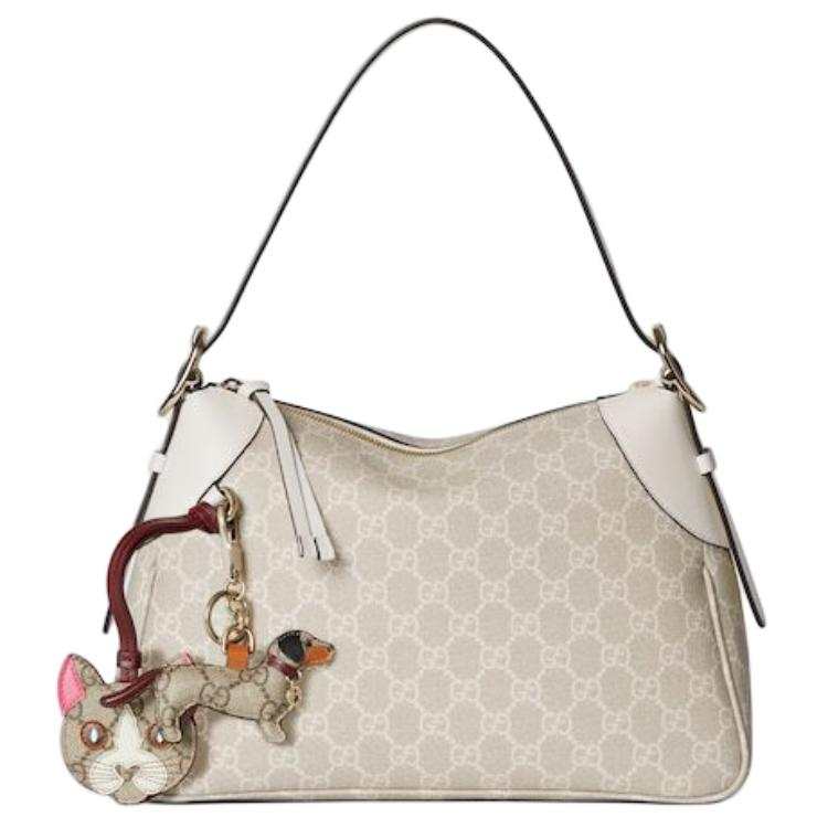 GUCCI GG Emblem Coated Canvas Shoulder Bag Medium Women's Beige & White