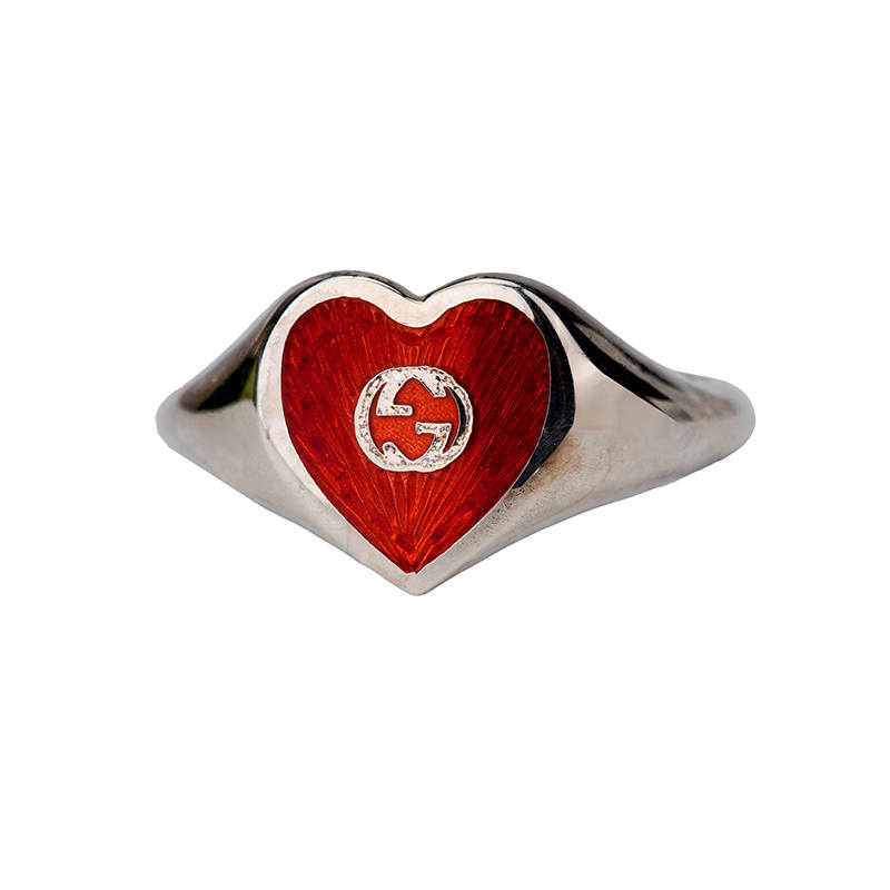 GUCCI GUCCI Ring With Interlocking G Enamel Heart