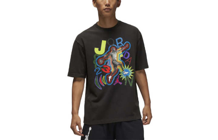 Jordan Jordan T Shirts Men's Black Crew Neck Moderate Straight Fit