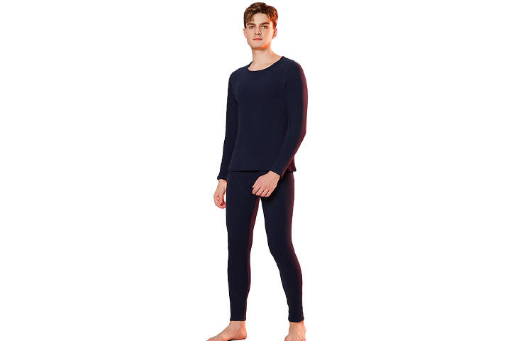 Hodo Solid Color Crew Neck Long Sleeved Top With Elastic Waistband, Thickened And Fleece Lined Pants Thermal Set Men's