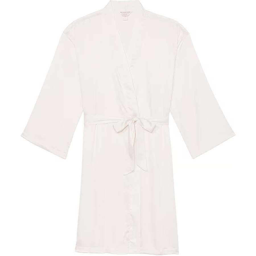 Victoria's Secret Satin Midi Robe/Coconut White Sleep Robe Women's Coconut White