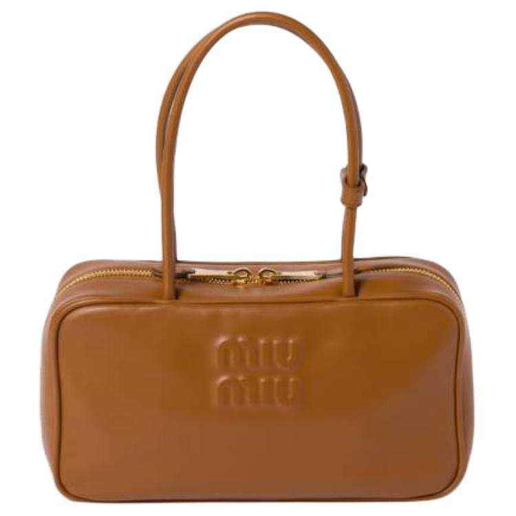 MIU MIU Beau Calfskin Handbag Medium Women's Cognac Brandy