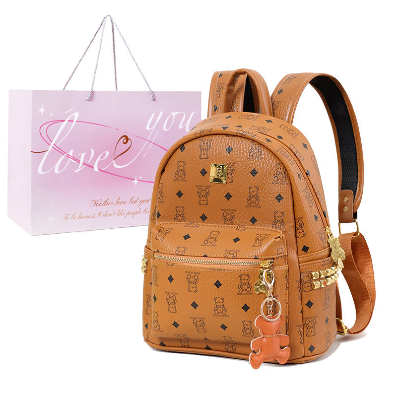 MINLUBAOLUO PU+PVC Backpack Women's Brown/Ecru/Pink