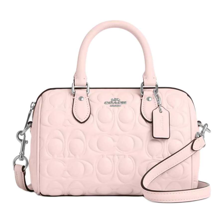 COACH Rowan Smooth Leather Shoulder Bag, Crossbody Bag, Handbag Small Women's Silver & Blush