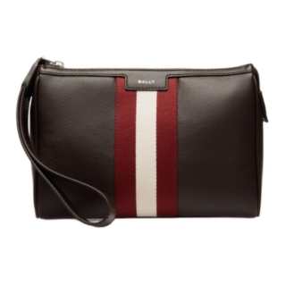 BALLY Cow Leather Clutch Regular Men's Ebony & Red & White