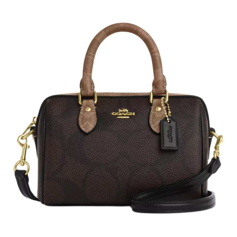 COACH Rowan Signature Coated Canvas Shoulder Bag, Crossbody Bag, Handbag Small Women's Tan
