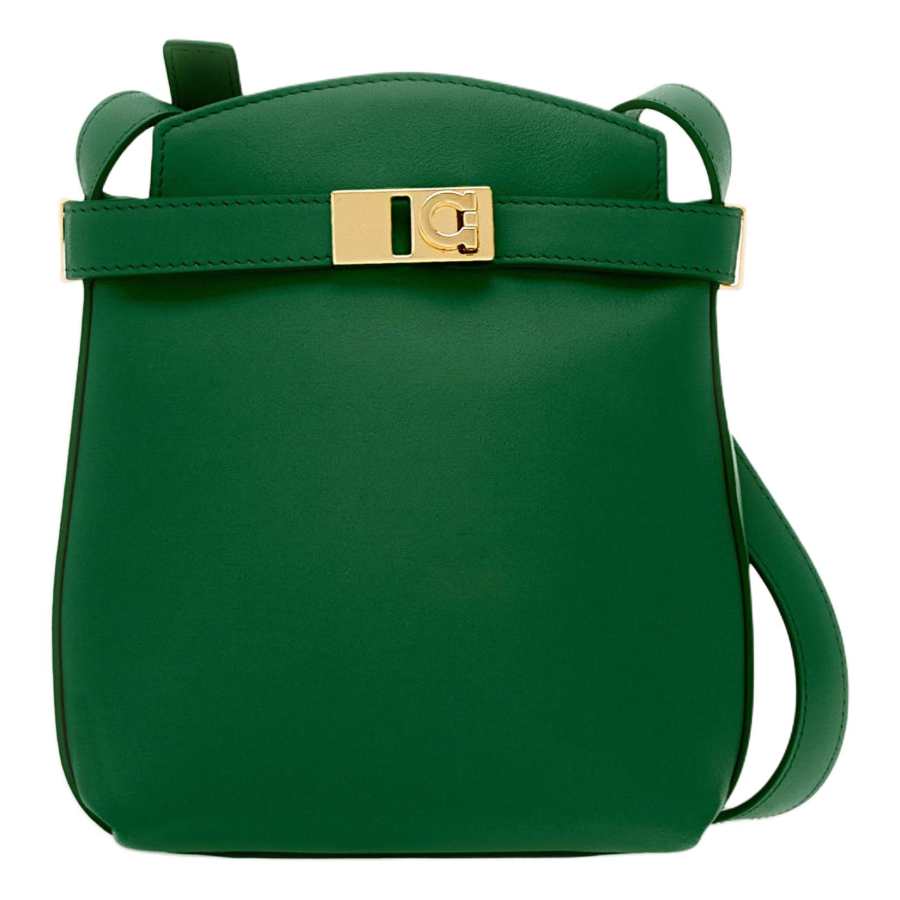FERRAGAMO Hug Calfskin Crossbody Bag Women's Forest Green